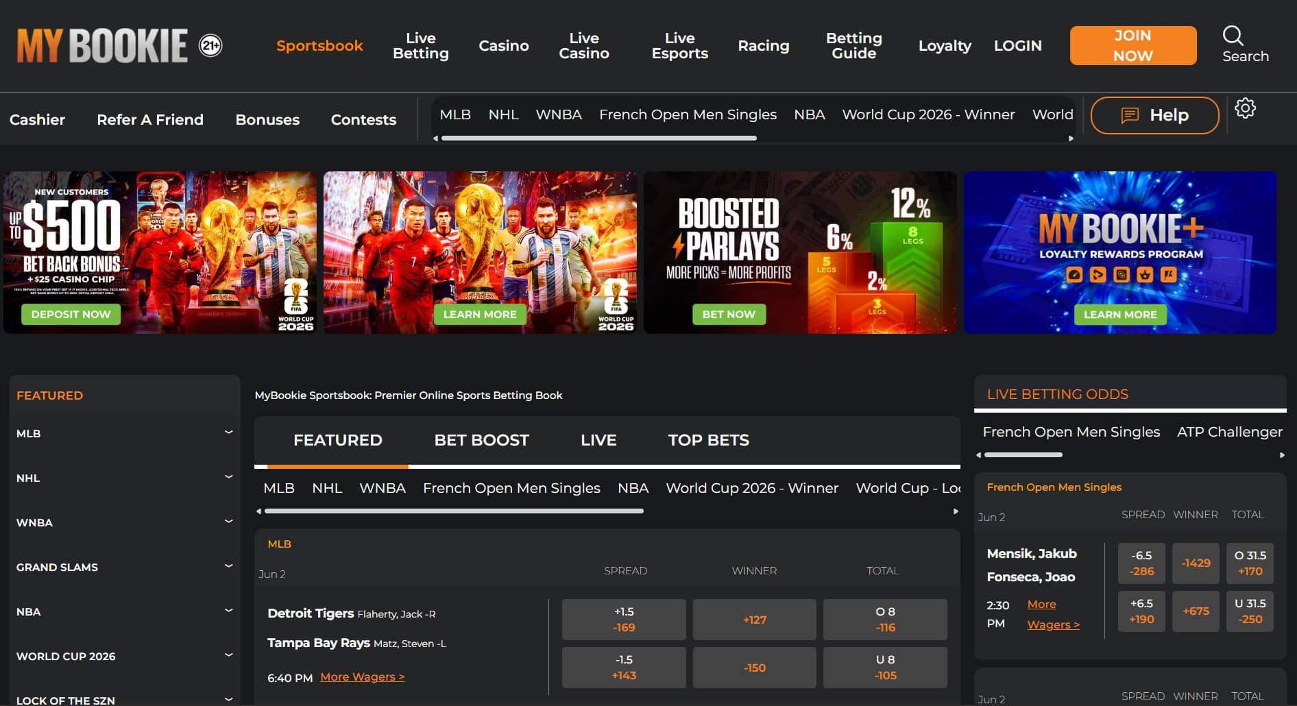 Screenshot of the promo codes area on the Mybookie website homepage