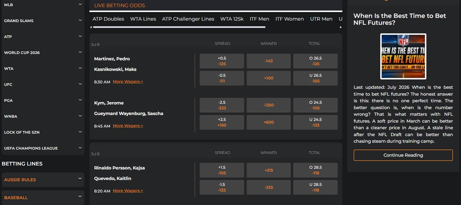 in-play betting screen